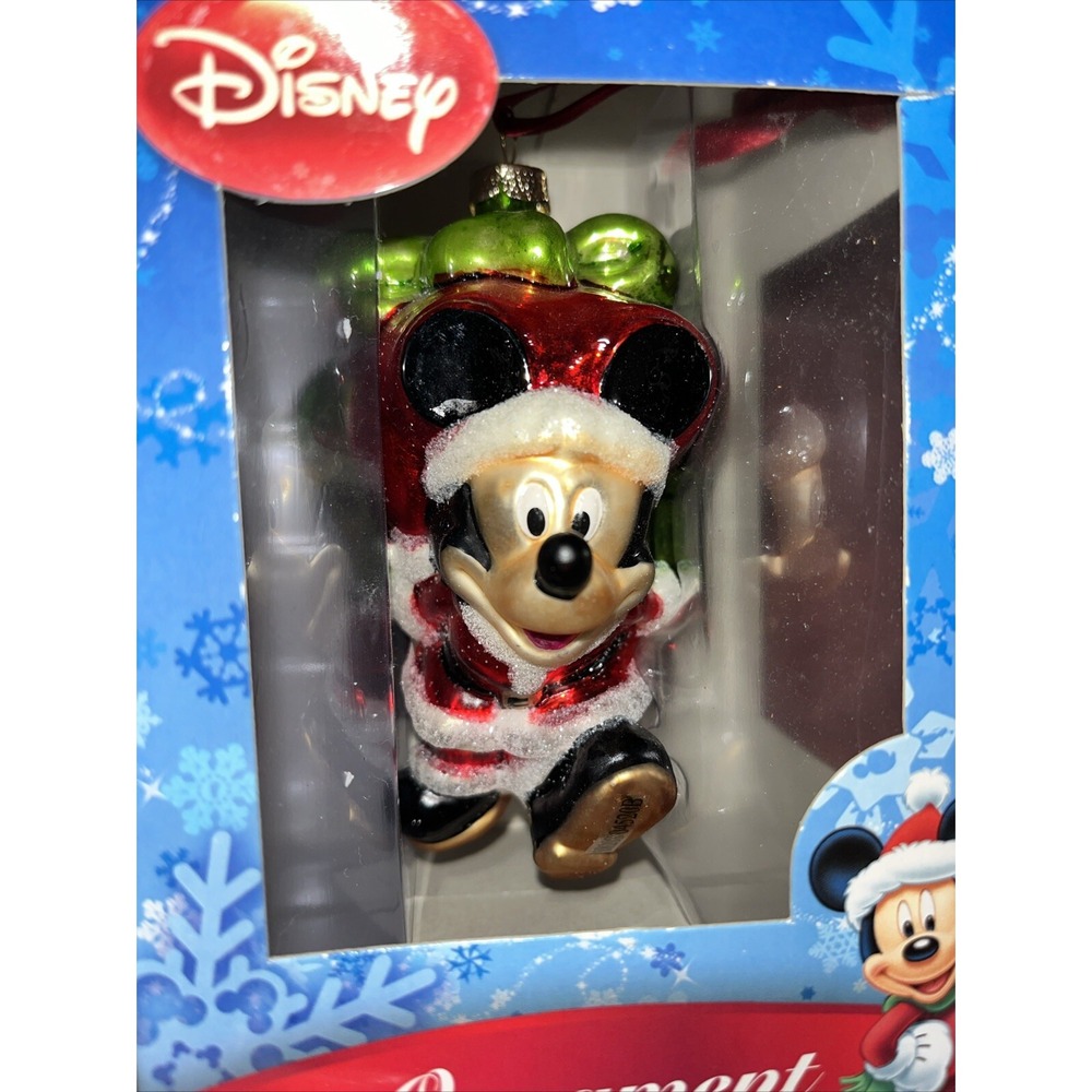 Vintage Hallmark Disney Santa Claus Mickey Mouse Blown Glass Ornament